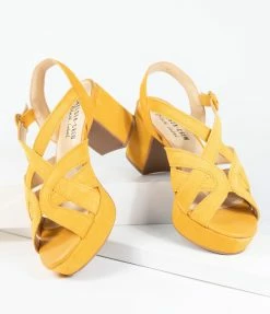 Demfon International (Chelsea Crew) Chelsea Crew Mustard Suede Platform Quinn Heels