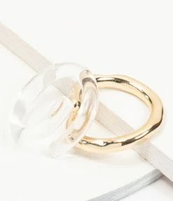 FAME Accessories Clear & Gold Resin Double Spiral Ring Set Jewelry