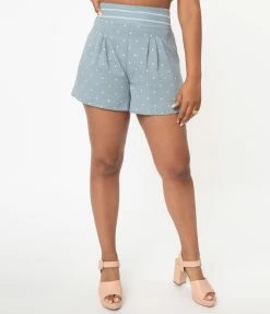 Davi & Dani Chambray & White Polka Dot Shorts Sale
