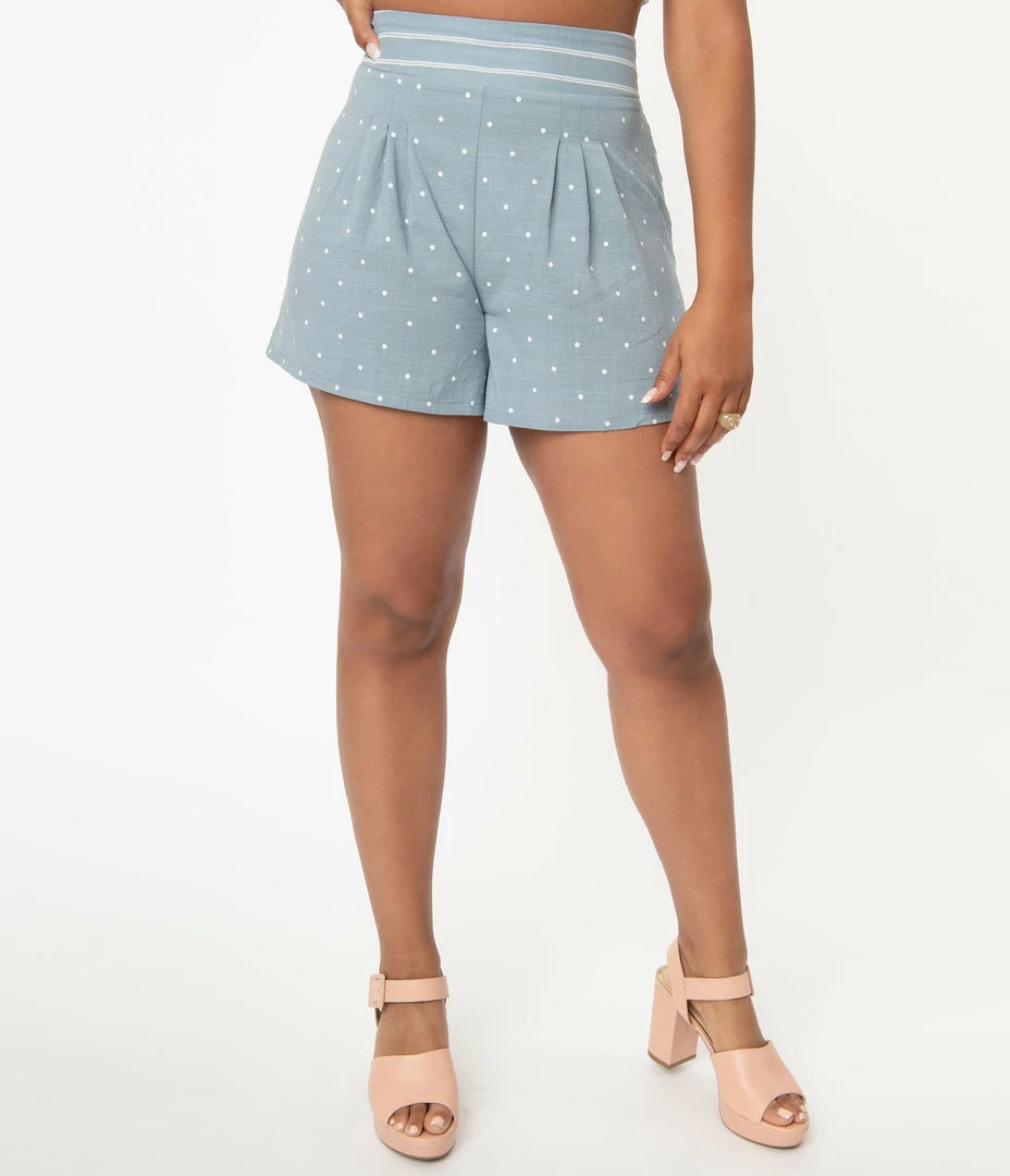 Davi & Dani Chambray & White Polka Dot Shorts Sale