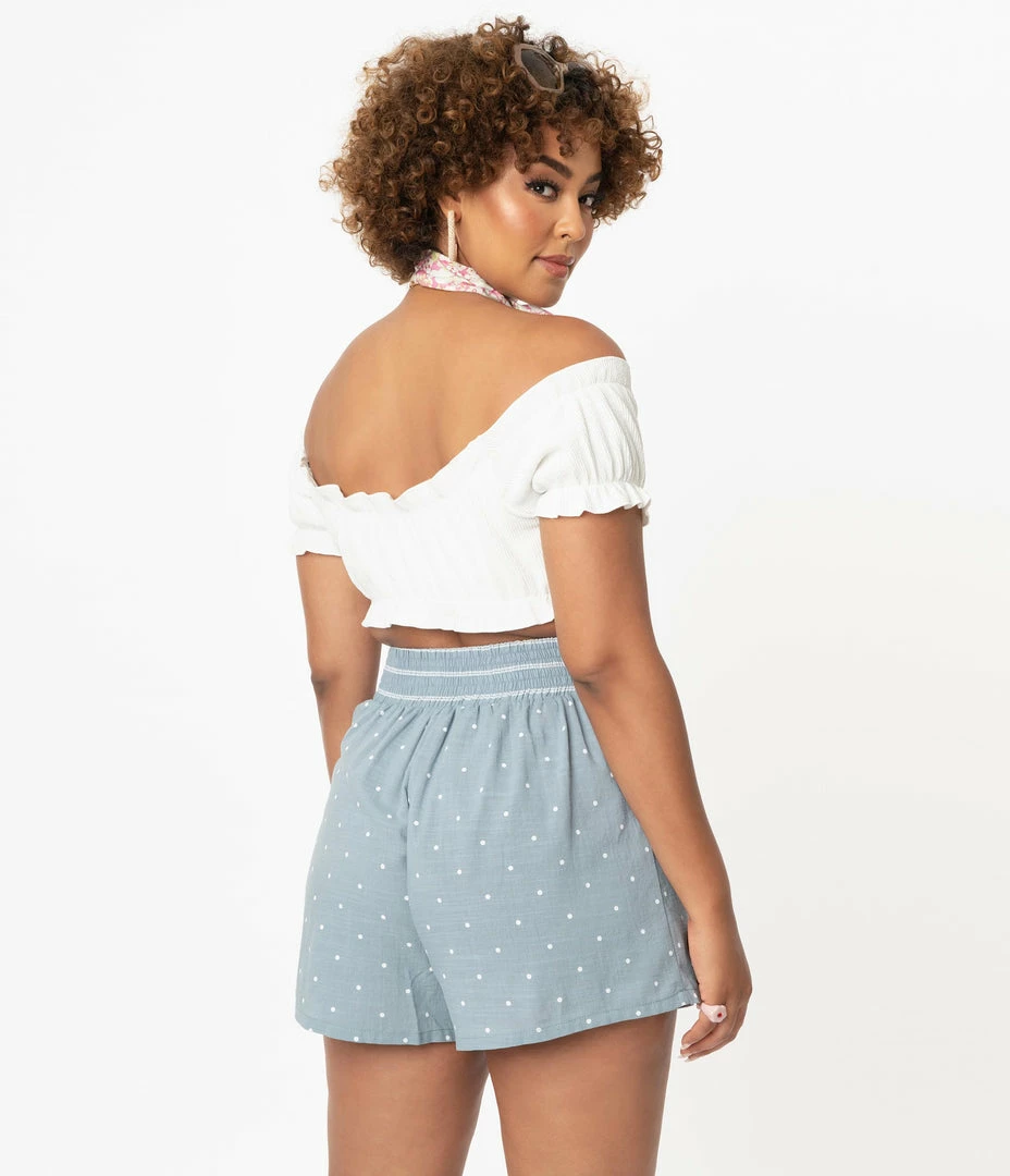 Davi & Dani Chambray & White Polka Dot Shorts Sale