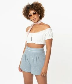 Davi & Dani Chambray & White Polka Dot Shorts Sale