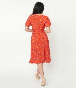 Unique Vintage Red & Mushroom Print Kay Swing Dress Sale