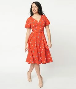 Unique Vintage Red & Mushroom Print Kay Swing Dress Sale