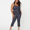 Unique Vintage Plus Size Denim & Daisy Print Halter Marcel Jumpsuit Rompers & Jumpsuits
