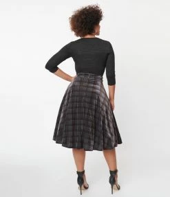 Unique Vintage Blue Plaid Velvet Vivien Swing Skirt Sale