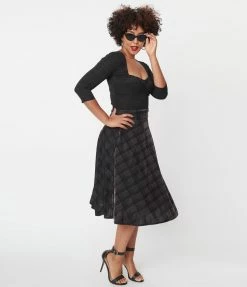 Unique Vintage Blue Plaid Velvet Vivien Swing Skirt Sale
