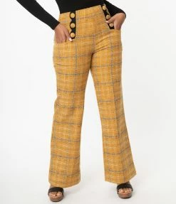 Unique Vintage Mustard Plaid Wide Leg Rogers Pants Sale