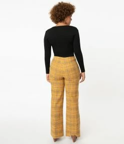 Unique Vintage Mustard Plaid Wide Leg Rogers Pants Sale