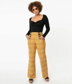 Unique Vintage Mustard Plaid Wide Leg Rogers Pants Sale