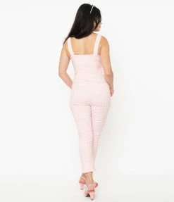 Unique Vintage Pink & White Gingham Eartha Jumpsuit
