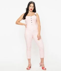 Unique Vintage Pink & White Gingham Eartha Jumpsuit