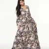 Sale Unique Vintage Black & Pink Floral Print Farrah Maxi Dress