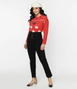 Unique Vintage Black Denim High Waist Fisher Jeans