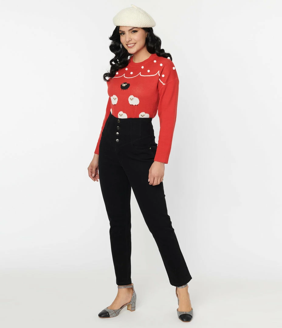 Unique Vintage Black Denim High Waist Fisher Jeans