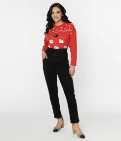 Unique Vintage Black Denim High Waist Fisher Jeans