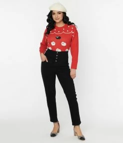 Unique Vintage Black Denim High Waist Fisher Jeans