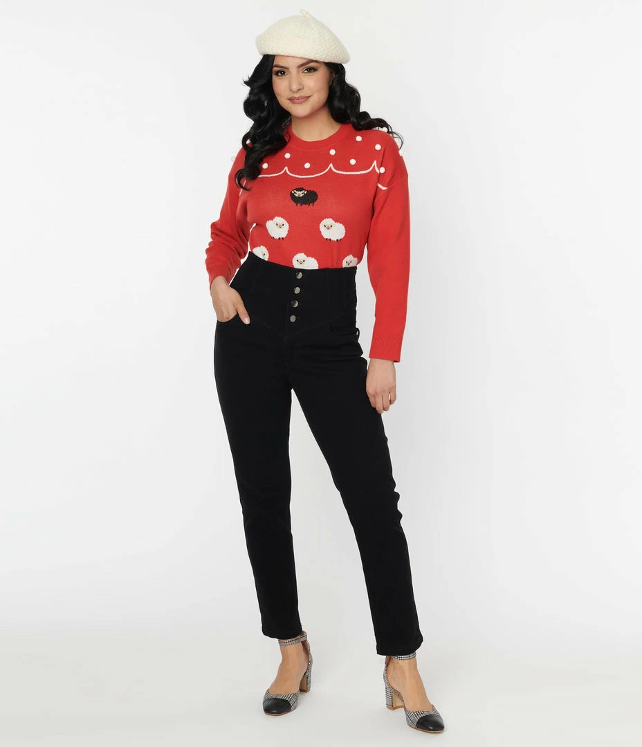 Unique Vintage Black Denim High Waist Fisher Jeans