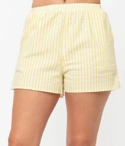No Less Than Yellow & White Striped Pajama Shorts Lingerie & Shapewear