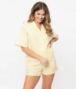 No Less Than Yellow & White Striped Pajama Shorts Lingerie & Shapewear