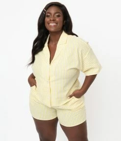 No Less Than Plus Size Yellow & White Striped Pajama Shorts