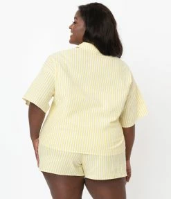 No Less Than Plus Size Yellow & White Striped Pajama Shorts