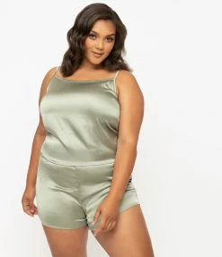 No Less Than Plus Size Sage Satin Pajama Shorts