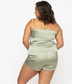 No Less Than Plus Size Sage Satin Pajama Shorts
