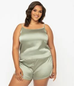 No Less Than Plus Size Sage Satin Pajama Shorts