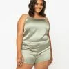 No Less Than Plus Size Sage Satin Pajama Shorts