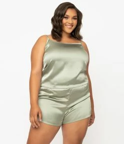 No Less Than Plus Size Sage Satin Pajama Shorts