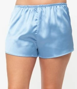 No Less Than Lingerie & Shapewear Light Blue Satin Pajama Shorts