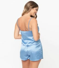 No Less Than Lingerie & Shapewear Light Blue Satin Pajama Shorts