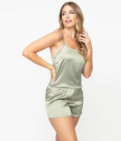 No Less Than Sage Satin Pajama Shorts Lingerie & Shapewear