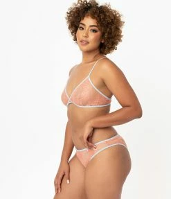 No Less Than Light Blue & Peach Sheer Lace Cross Back Bralette Lingerie & Shapewear