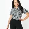 Sale Unique Vintage Grey & Black Spotted Print Colvin Blouse