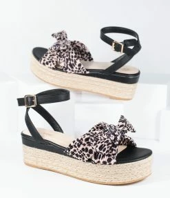 Joia Accessories Black & Cheetah Print Espadrilles Platform Sandals
