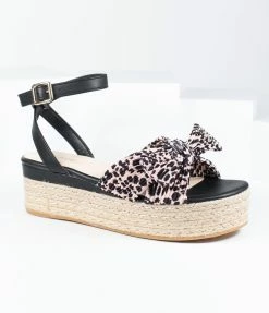 Joia Accessories Black & Cheetah Print Espadrilles Platform Sandals