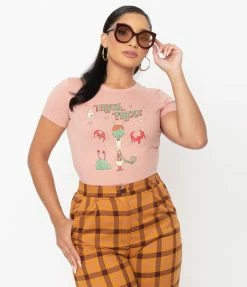 Unique Vintage Dusty Pink Trick Or Treat Womens Graphic Tee