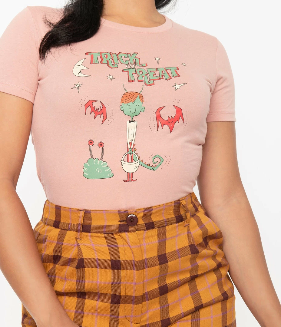 Unique Vintage Dusty Pink Trick Or Treat Womens Graphic Tee