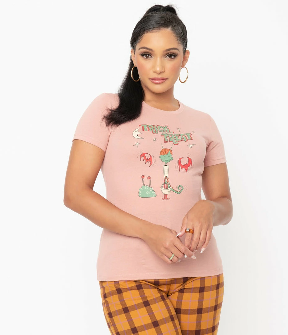 Unique Vintage Dusty Pink Trick Or Treat Womens Graphic Tee