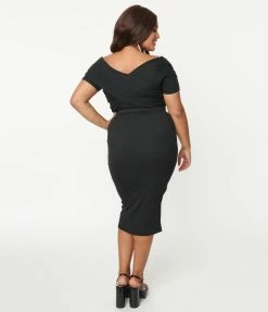 Unique Vintage Plus Size 1950s Black Wanda Wiggle Dress
