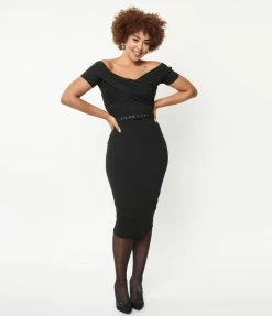 Sale Unique Vintage 1950s Black Wanda Wiggle Dress