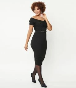 Sale Unique Vintage 1950s Black Wanda Wiggle Dress