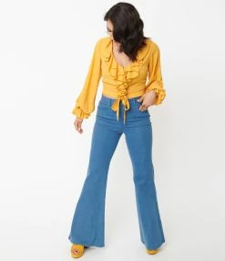 Sale Unique Vintage Light Indigo Denim Majors Flare Jeans