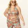 Smak Parlour Plus Size Turquoise & Pink Floral Feelin Groovy Crop Top