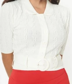 Collectif Ivory Belt Cable Knit Juniper Cardigan Sale