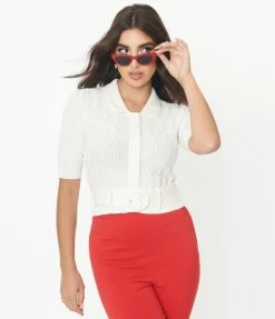 Collectif Ivory Belt Cable Knit Juniper Cardigan Sale