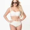 Bettie Page X Playful Promises Cream Sweetheart Bandeu Swim Top