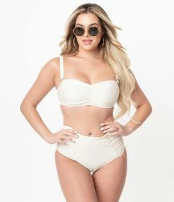 Bettie Page X Playful Promises Cream Sweetheart Bandeu Swim Top